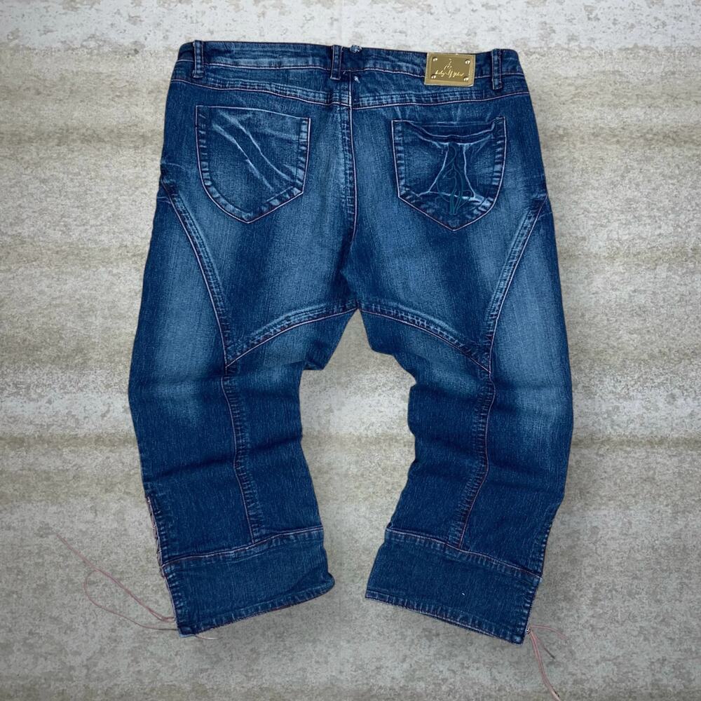 Vintage 90s Baby Phat Capris Jeans Womens 34 Baggy Wide Leg Fit Dark Wash